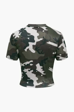 MICAS Pant Sets-Camo Print Fringe Pocket Top And Trouser Set MULTICOLOR