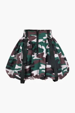 MICAS Skirts-Camo Print Zipper Puff Skirt MILITARY