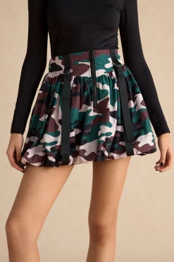 MICAS Skirts-Camo Print Zipper Puff Skirt MILITARY