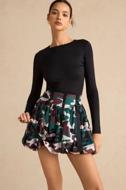 MICAS Skirts-Camo Print Zipper Puff Skirt MILITARY