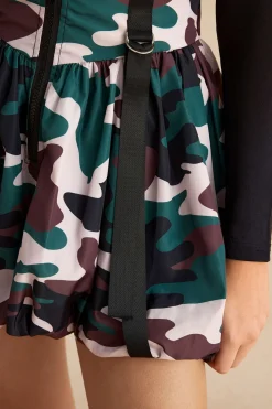 MICAS Skirts-Camo Print Zipper Puff Skirt MILITARY