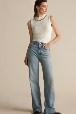 MICAS Knit Tops-Chain Asymmetrical Hem Sweater Tank Top BEIGE