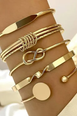 MICAS Bracelets|Accessories-Chain Bracelet Geometric Open Bangle GOLD