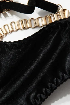 MICAS Lingerie & Sleepwear-Chain Bustier Contrast Mesh Lingerie Garter Set BLACK