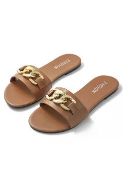 MICAS Shoes|Shoes-Chain Detail Slippers BROWN
