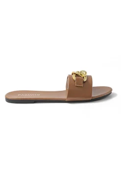 MICAS Shoes|Shoes-Chain Detail Slippers BROWN