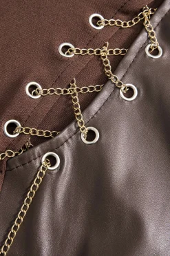 MICAS Long Sleeve Dresses|Mini Dresses-Chain Patchwork Long Sleeve Mini Dress BROWN