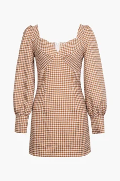 MICAS Long Sleeve Dresses|Mini Dresses-Check Print Bust Long Sleeve Mini Dress KHAKI
