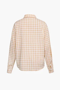 MICAS Long Sleeve Tops|Long Sleeves Tops-Checked Print Buttons Down Shirt CREAM YELLOW