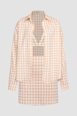 MICAS Long Sleeve Tops|Long Sleeves Tops-Checked Print Buttons Down Shirt CREAM YELLOW