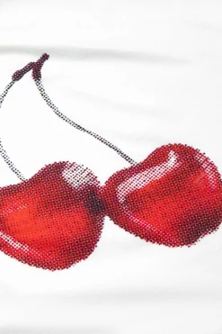 MICAS Tank Tops & Cami-Cherry Print Crop Tank Top WHITE