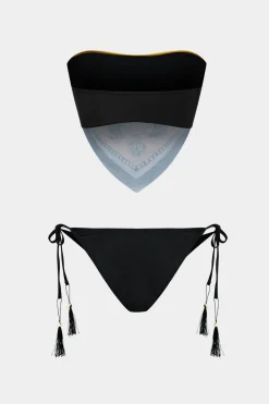 MICAS Swimwear-Chinoserie Print Contrast Color Block Tie-Up Bikini Set ORANGE