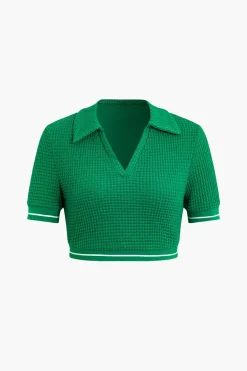 MICAS Short Sets-Collar Crop Top And Short Sets GREEN