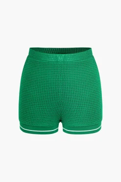 MICAS Short Sets-Collar Crop Top And Short Sets GREEN