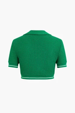 MICAS Short Sets-Collar Crop Top And Short Sets GREEN