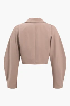 MICAS Pant Sets-Collar Long Sleeve Crop Top And Trousers Set KHAKI