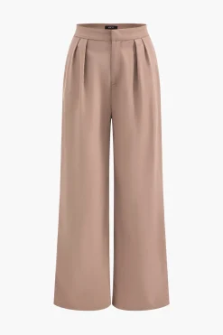 MICAS Pant Sets-Collar Long Sleeve Crop Top And Trousers Set KHAKI