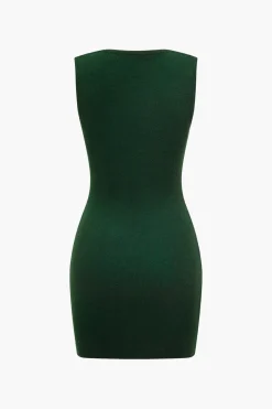 MICAS Knitwear|Knit Dresses-Color Block Asymmetrical Sweater Dress DARK GREEN