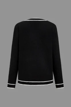 MICAS Knitwear|Knit Sets-Color Block Button Cami Top And Shorts And Sweater Cardigan Set BLACK