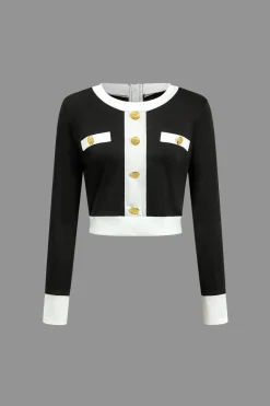 MICAS Skirt Sets-Color Block Button Pocket Skirt Set BLACK