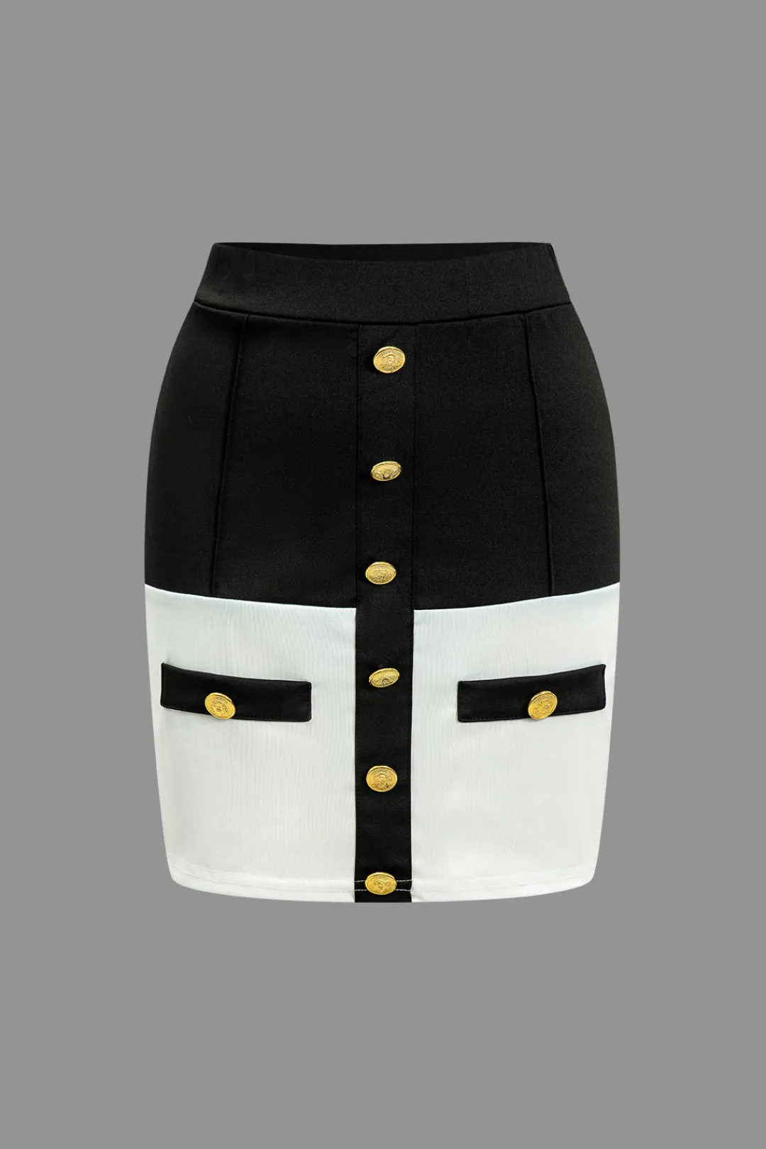 MICAS Skirt Sets-Color Block Button Pocket Skirt Set BLACK