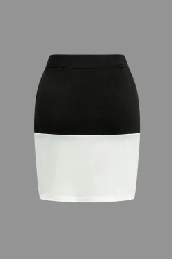 MICAS Skirt Sets-Color Block Button Pocket Skirt Set BLACK