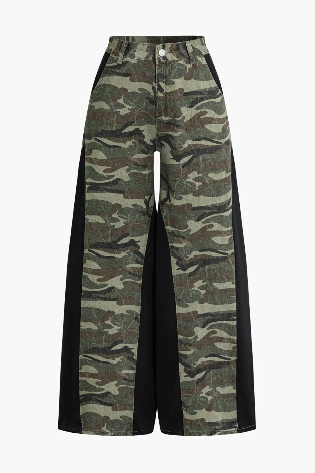 MICAS Pants-Color Block Camo Print Patchwork Trousers Contrast Color