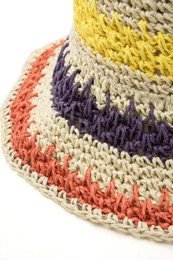 MICAS Accessories-Color Block Crochet Knit Bucket Hat WHEAT