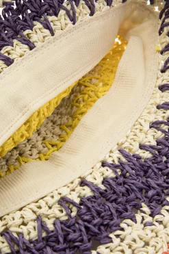 MICAS Accessories-Color Block Crochet Knit Bucket Hat WHEAT