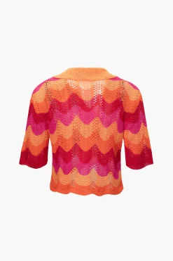 MICAS Knitwear|Knit Tops-Color Block Crochet Knit Short Sleeve Top MULTICOLOR