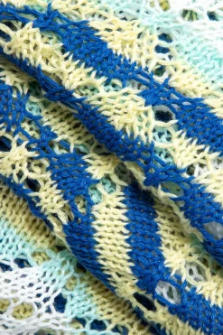 MICAS Knit Dresses-Color Block Crochet Polo Collar Short Sleeve Mini Dress Contrast Color