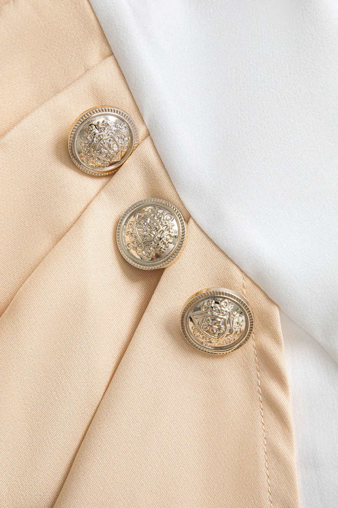 MICAS Skirt Sets-Color Block Cropped Blazer And Button Detail Skort Set BEIGE