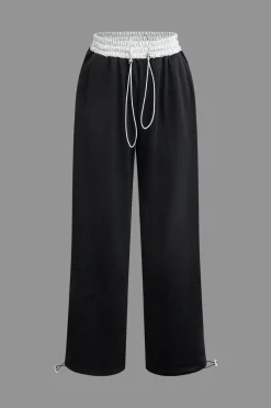 MICAS Pants-Color Block Drawstring Trousers Contrast Color