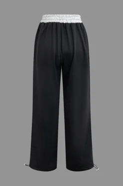 MICAS Pants-Color Block Drawstring Trousers Contrast Color