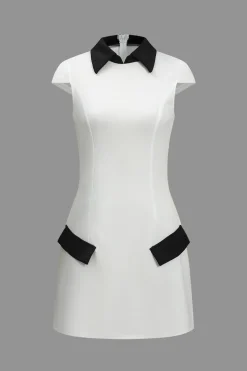 MICAS Mini Dresses-Color Block Fake Pocket Mini Dress WHITE