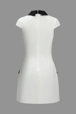 MICAS Mini Dresses-Color Block Fake Pocket Mini Dress WHITE