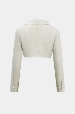 MICAS Long Sleeve Tops|Long Sleeves Tops-Color Block Faux Leather Linen Ruched Long-Sleeve Shirt BEIGE