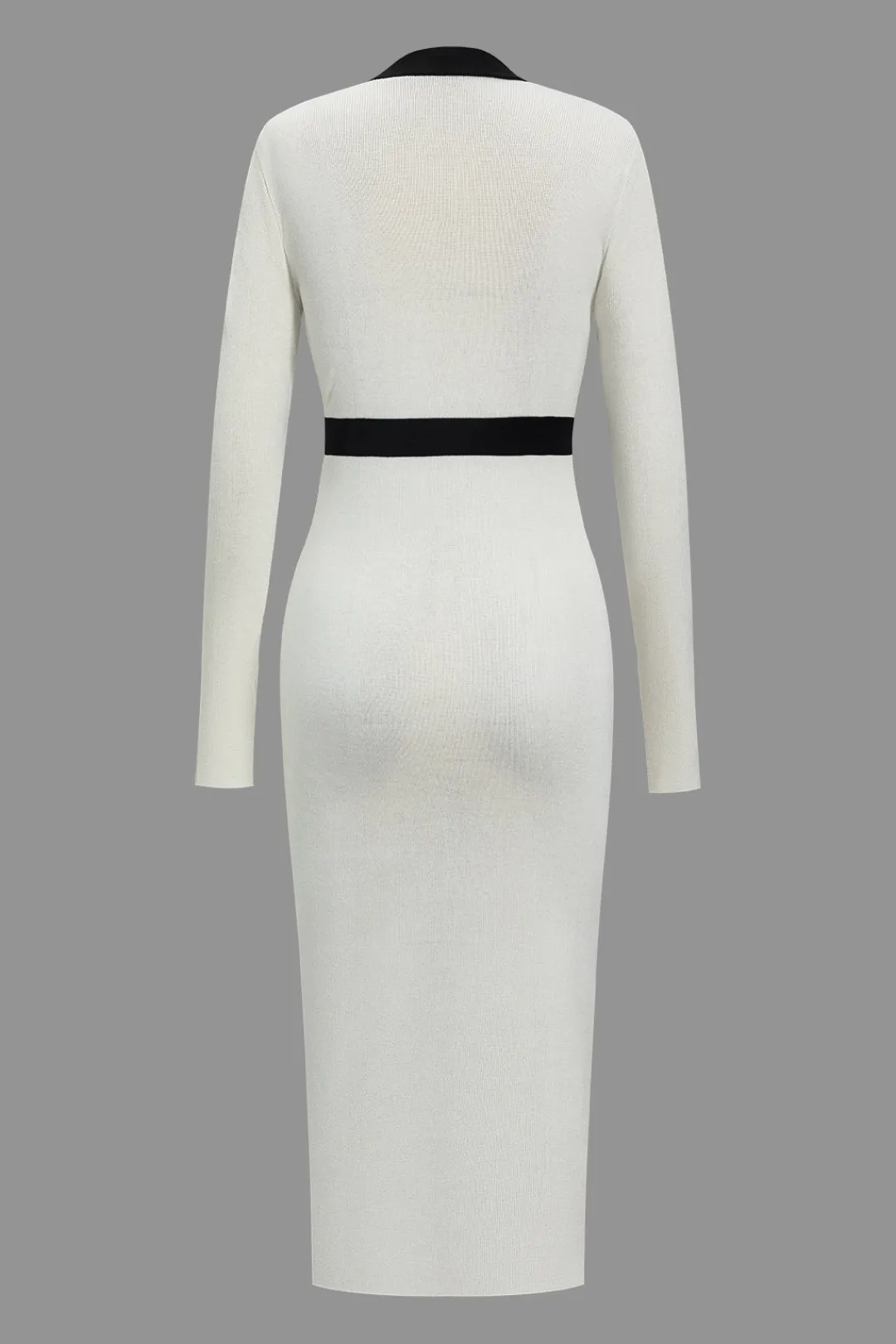 MICAS Long Sleeve Dresses|Knitwear-Color Block Knit Button Long-Sleeve Dress WHITE