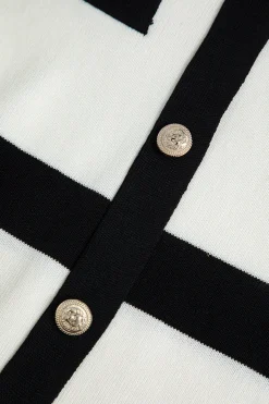 MICAS Long Sleeve Dresses|Knitwear-Color Block Knit Button Long-Sleeve Dress WHITE