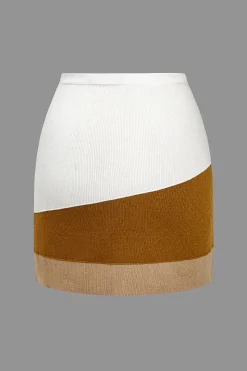 MICAS Skirts-Color Block Knit Mini Skirt Contrast Color