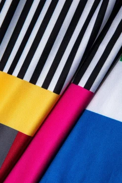 MICAS T-Shirts-Color Block Patchwork Mock Neck T-shirt MULTICOLOR