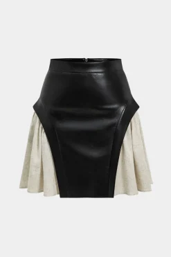 MICAS Skirts-Color Block Patchwork Ruched Zipper Skirt