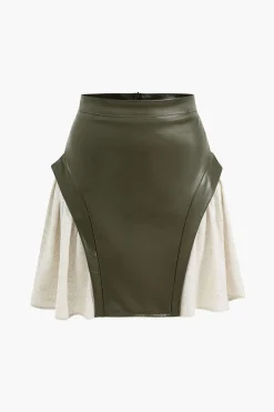 MICAS Skirts-Color Block Patchwork Ruched Zipper Skirt