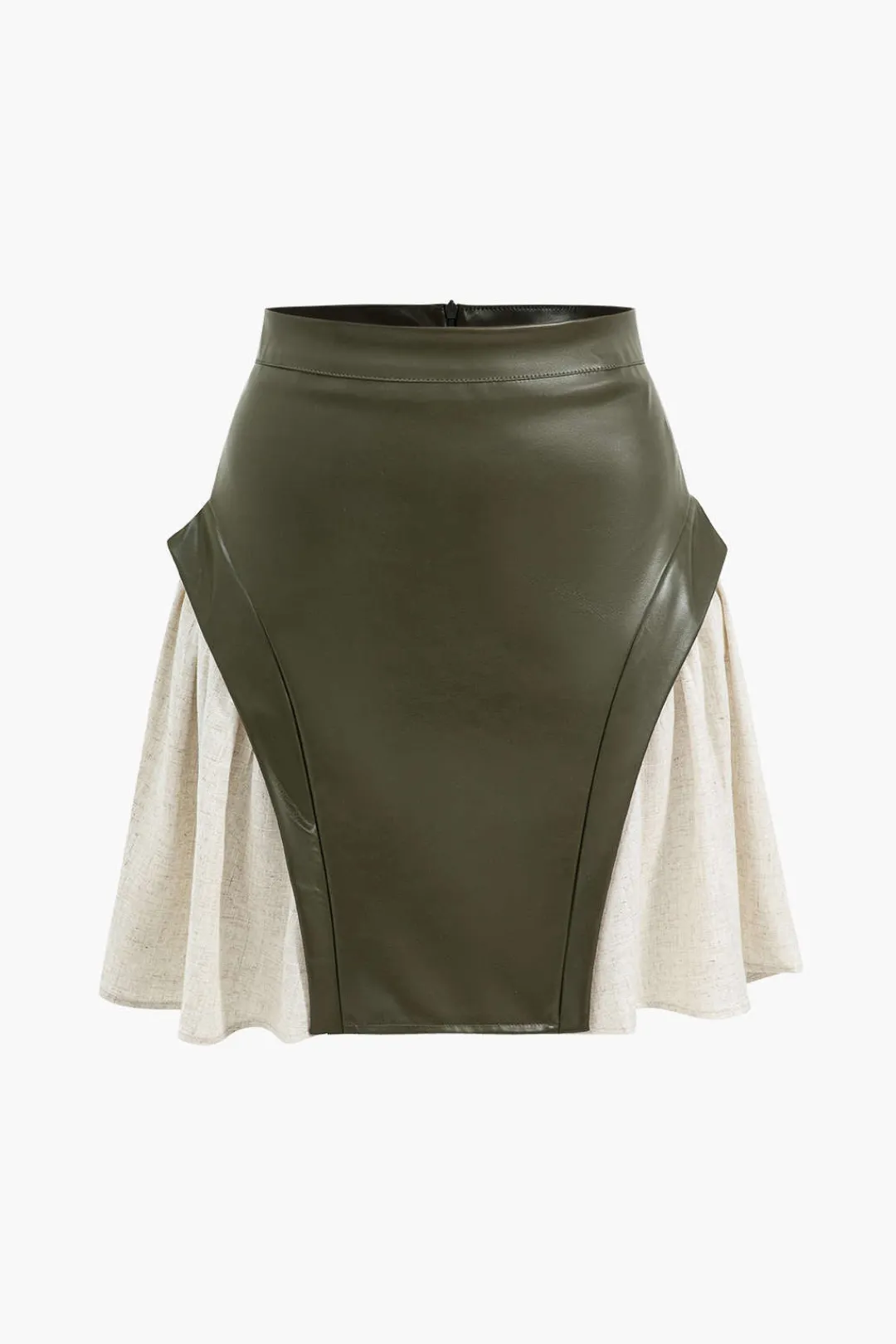 MICAS Skirts-Color Block Patchwork Ruched Zipper Skirt