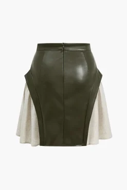 MICAS Skirts-Color Block Patchwork Ruched Zipper Skirt