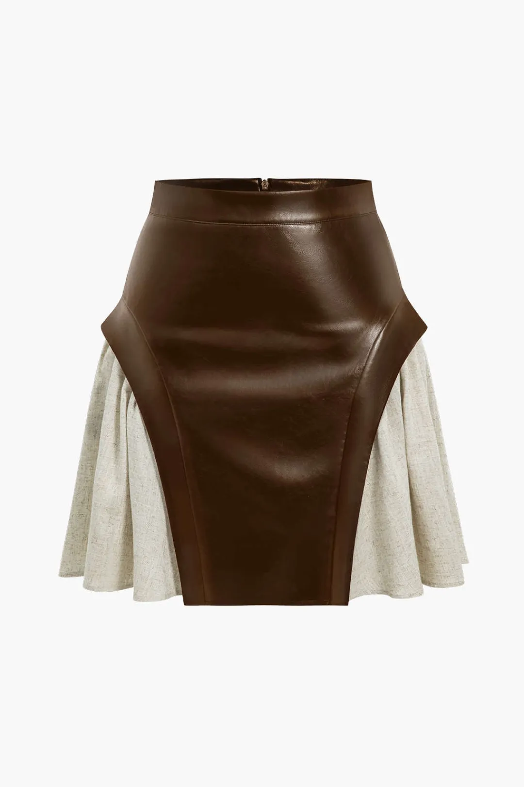 MICAS Skirts-Color Block Patchwork Ruched Zipper Skirt
