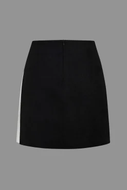 MICAS Skirts-Color Block Pleated Asymmetrical Skirt BLACK