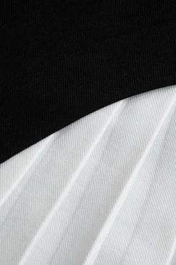 MICAS Skirts-Color Block Pleated Asymmetrical Skirt BLACK