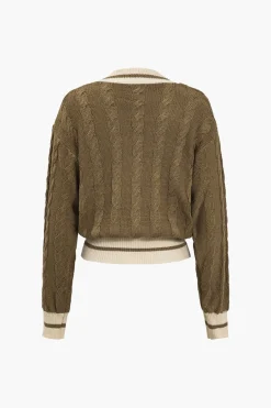 MICAS Outerwear|Knitwear-Color Block Print Button Sweater Cardigan