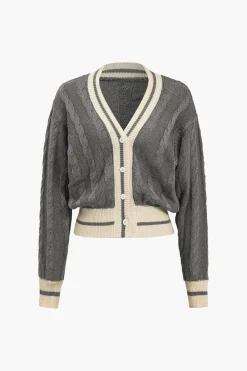 MICAS Outerwear|Knitwear-Color Block Print Button Sweater Cardigan